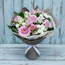 Букет цветов из:  Герберы, Альстромерии и Хризантемы в Евсино