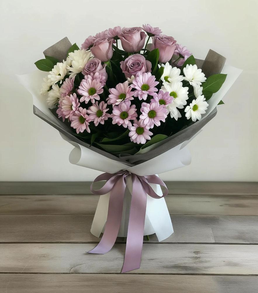 Букет цветов из: Хризантемы и Розы в Евсино