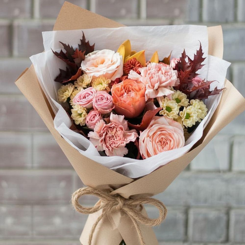 Букет цветов из: Гвоздики, Хризантемы и Розы в Евсино