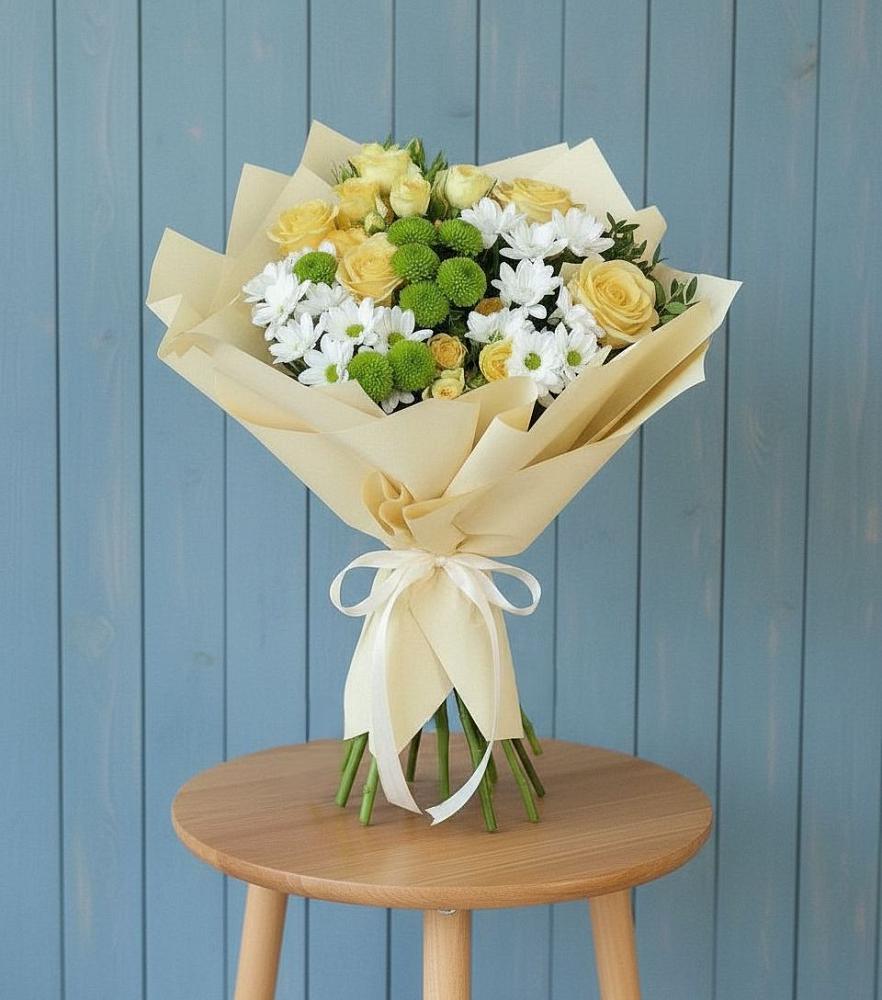 Букет цветов из: Хризантемы и Розы в Евсино