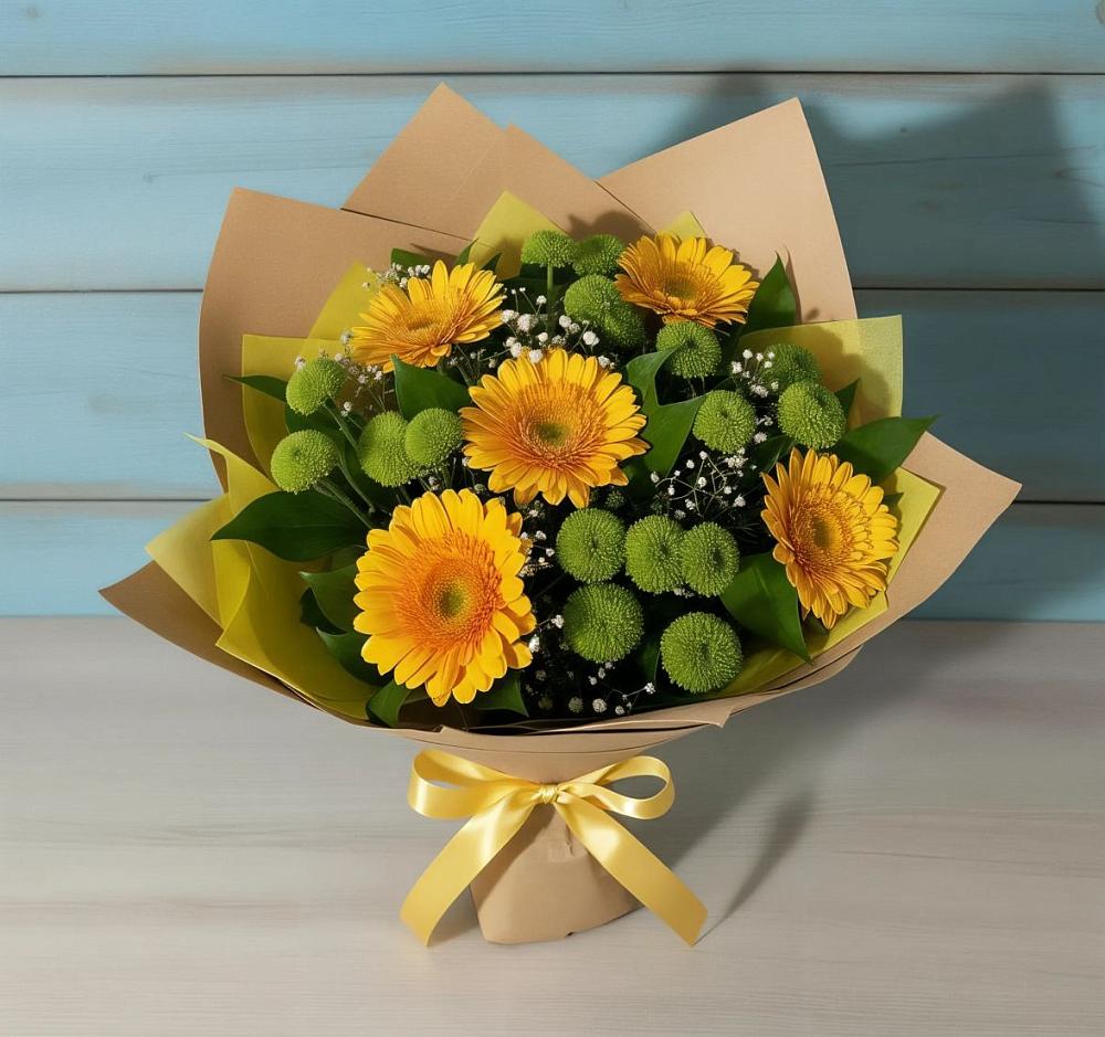 Букет цветов из: Герберы и Хризантемы в Евсино
