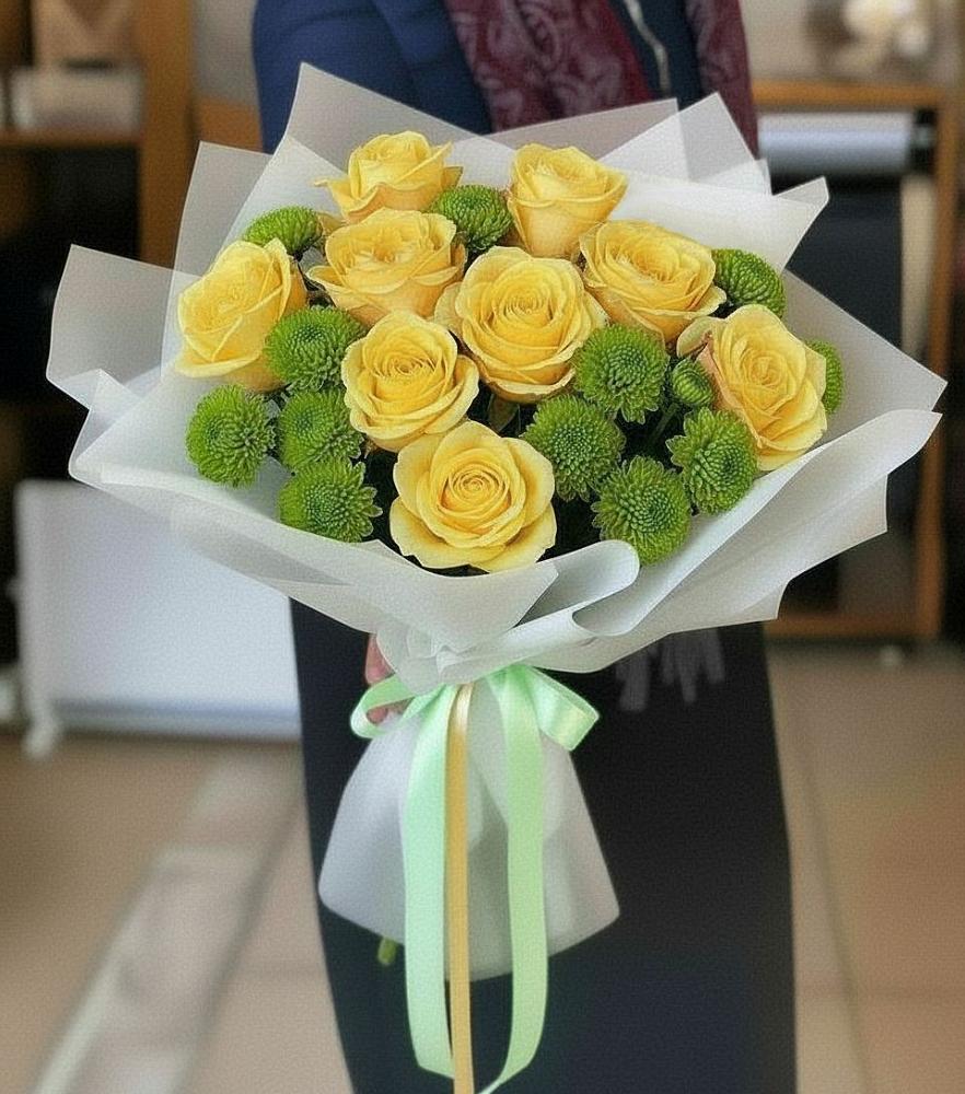 Букет цветов из: Хризантемы и Розы в Евсино