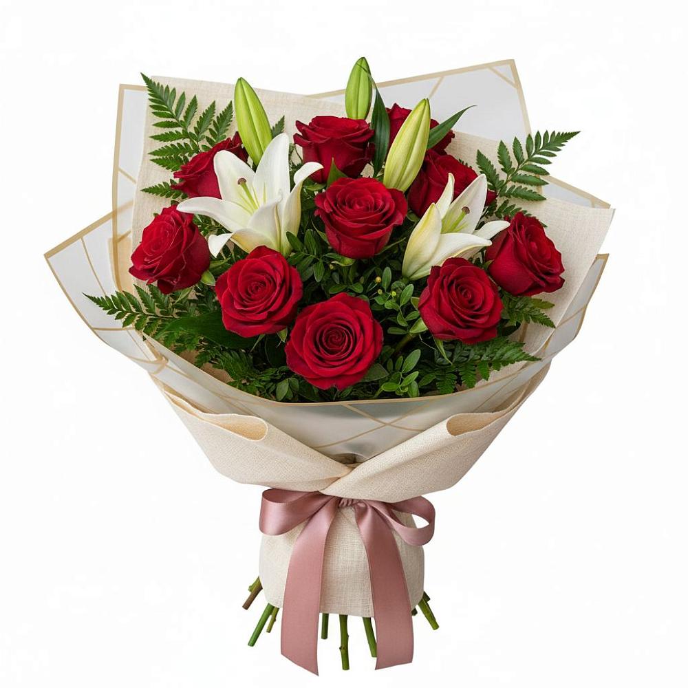 Букет цветов из: Лилии и Розы в Евсино