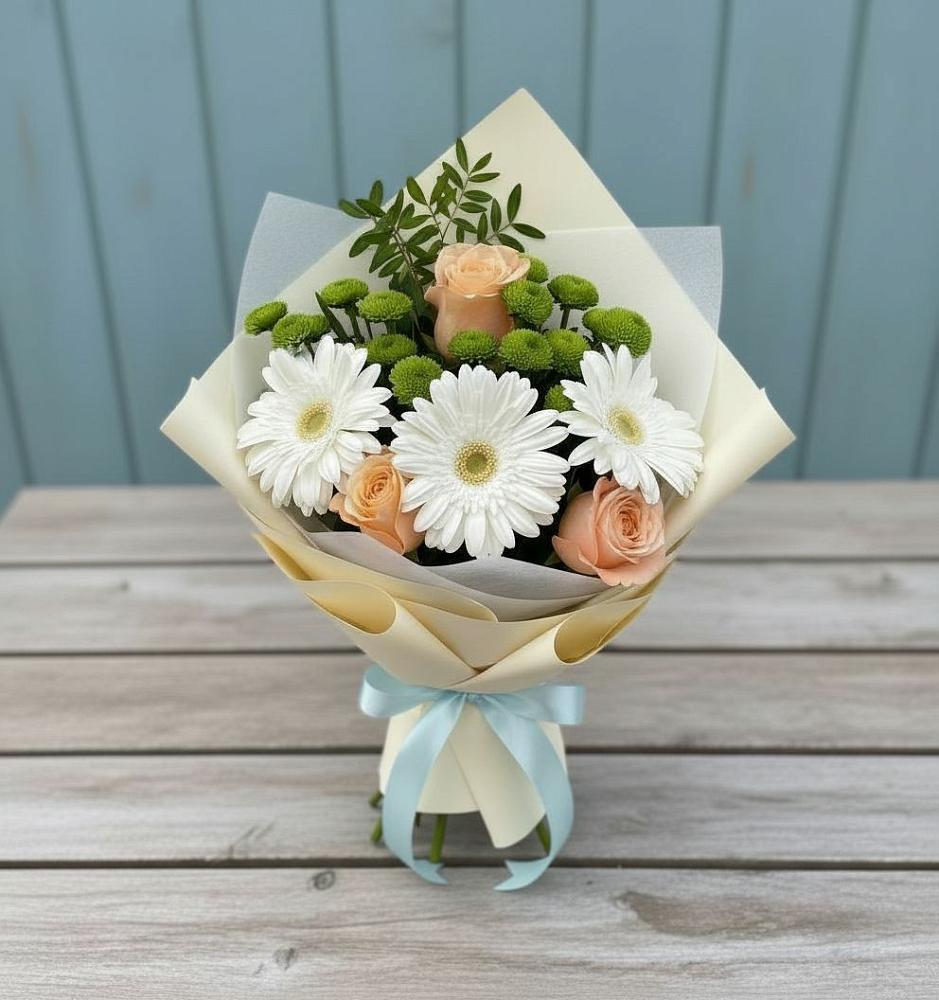 Букет цветов из: Герберы, Розы и Хризантемы в Евсино