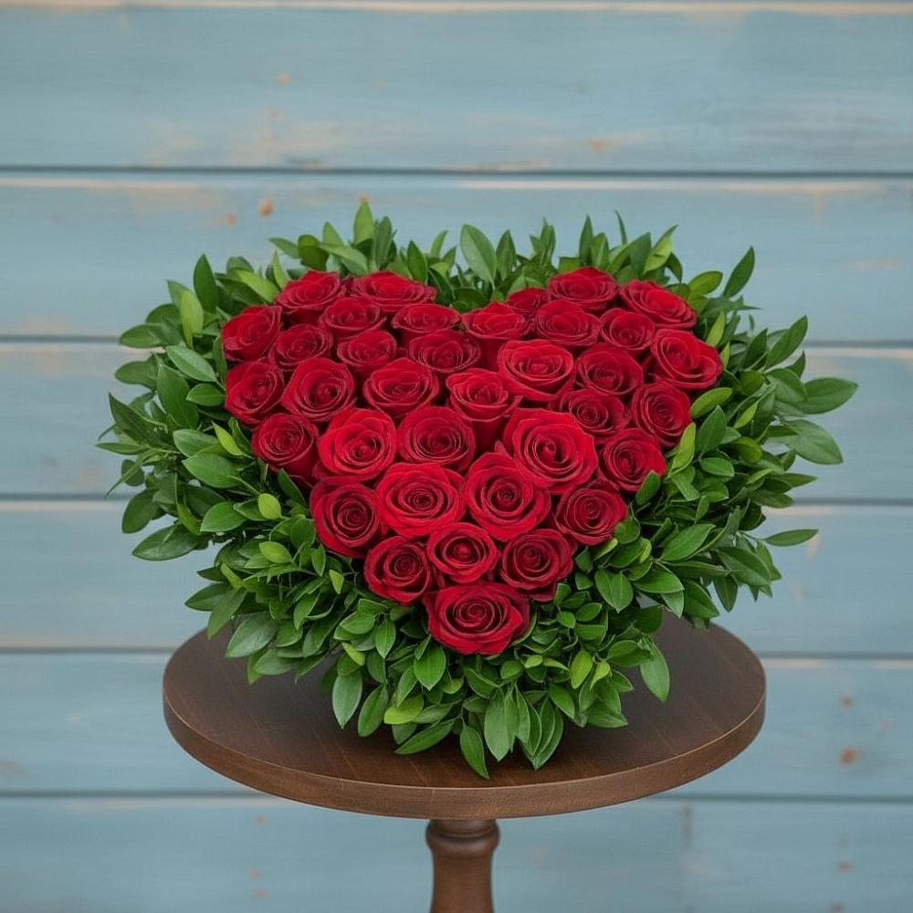 Цветочная композиция из Розы в виде сердца в Евсино