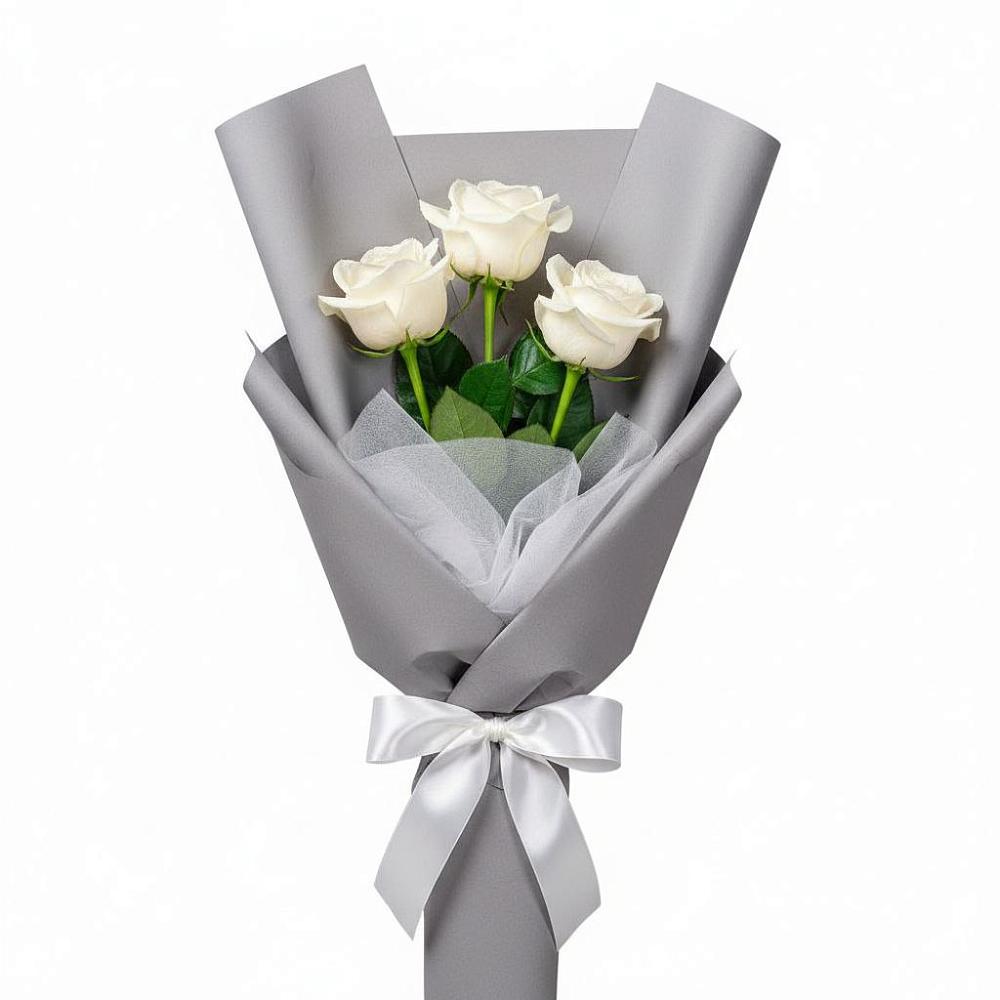 Букет 3 белые розы в Евсино