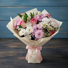 Букет цветов из:  Хризантемы, Альстромерии и Розы в Евсино