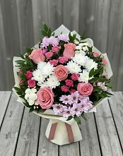 Букет цветов из:  Альстромерии, Гвоздики, Розы и Хризантемы в Евсино