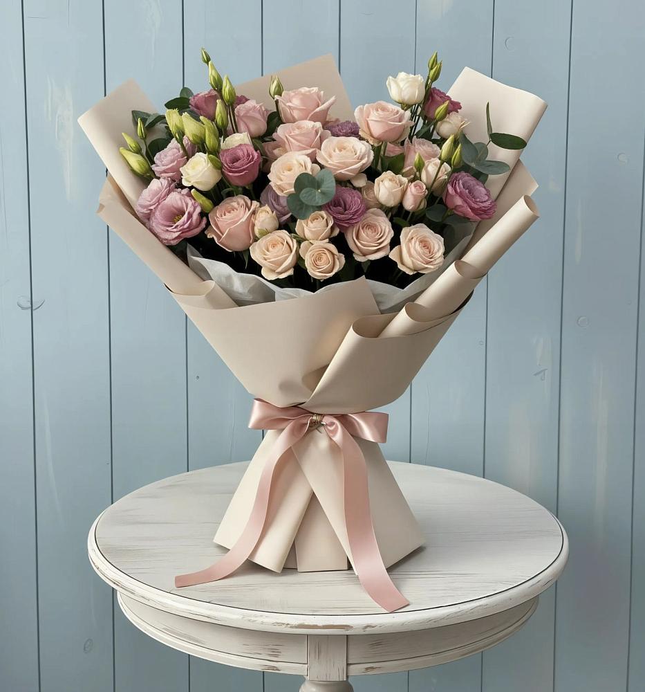 Букет цветов из: Розы и Лизиантусы в Евсино