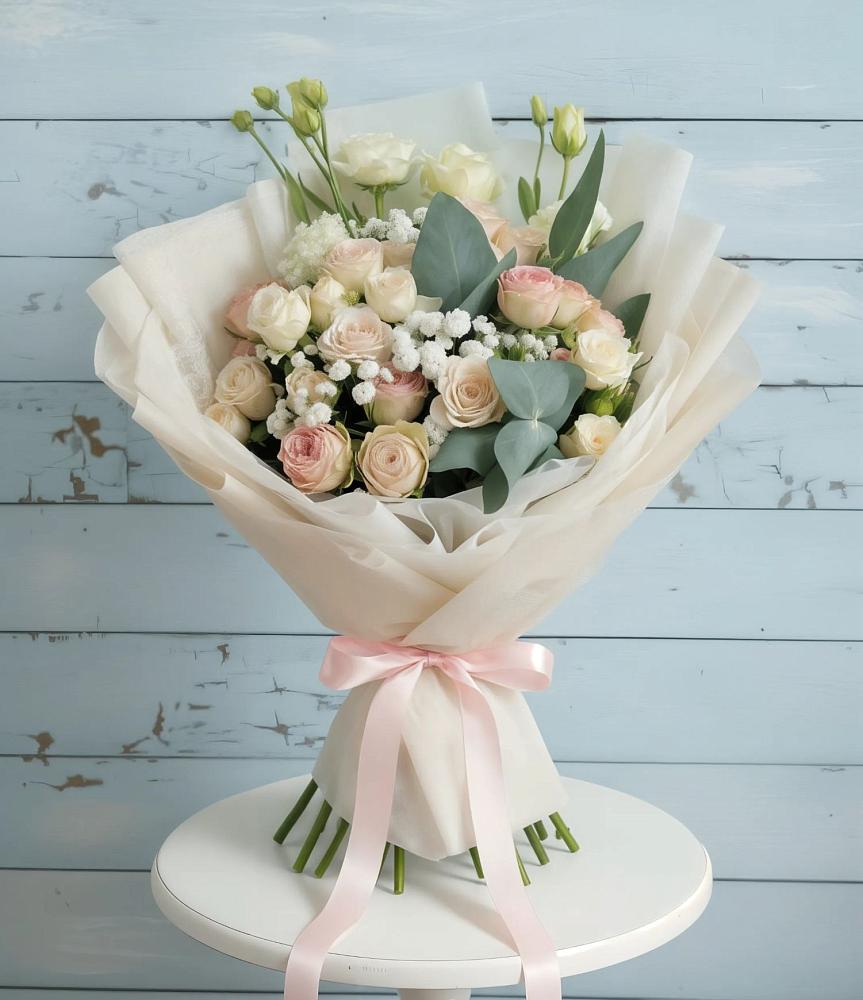 Букет цветов из: Розы и Лизиантусы в Евсино