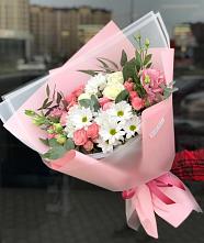 Букет цветов из:  Розы, Лизиантусы и Хризантемы в Евсино