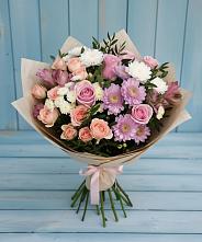 Букет цветов из:  Хризантемы, Розы и Альстромерии в Евсино