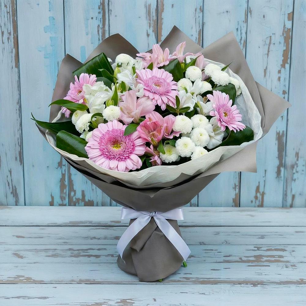 Букет цветов из: Герберы, Альстромерии и Хризантемы в Евсино