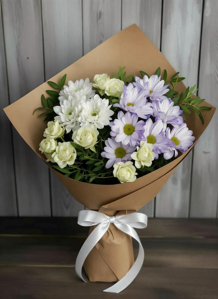 Букет цветов из: Хризантемы и Розы в Евсино